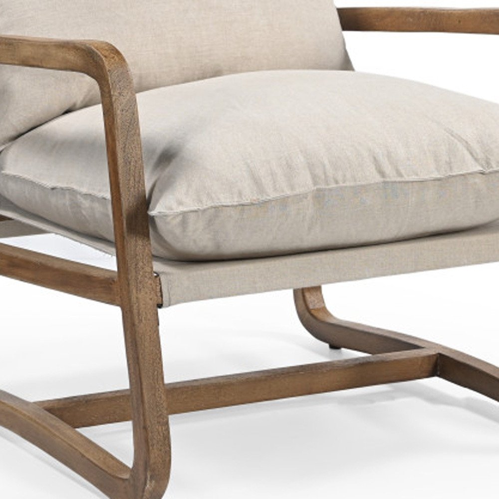 30" Beige Linen and Wood Pillow Armchair
