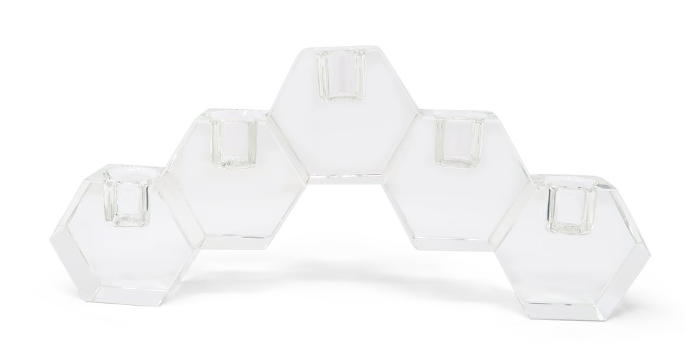 11" Clear Crystal Geometric 5-Candle Holder