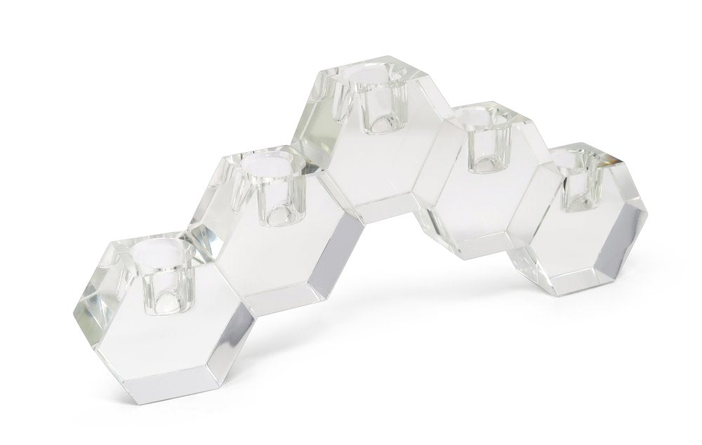 11" Clear Crystal Geometric 5-Candle Holder