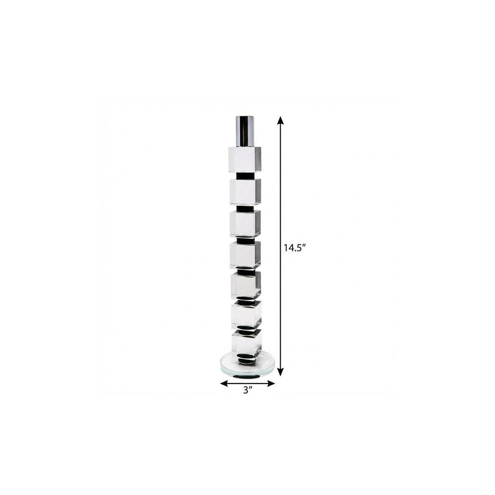 15" Silver and Clear Crystal Taper Candle Holder