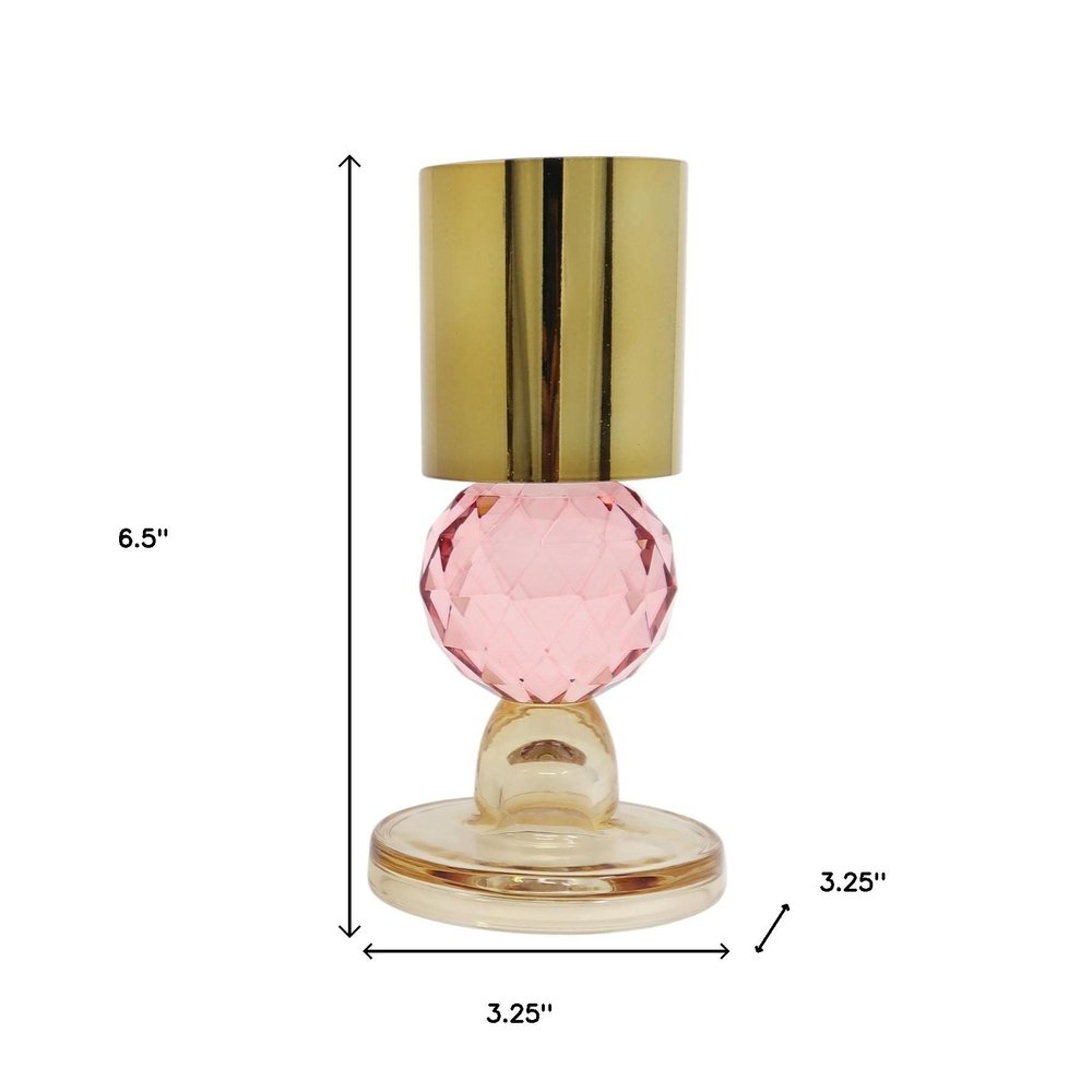 Set of Two 7" Amber, Gold, and Pink Crystal Taper Candle Holder