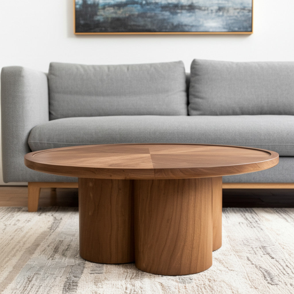 39" Wood Tri-Pillar Coffee Table