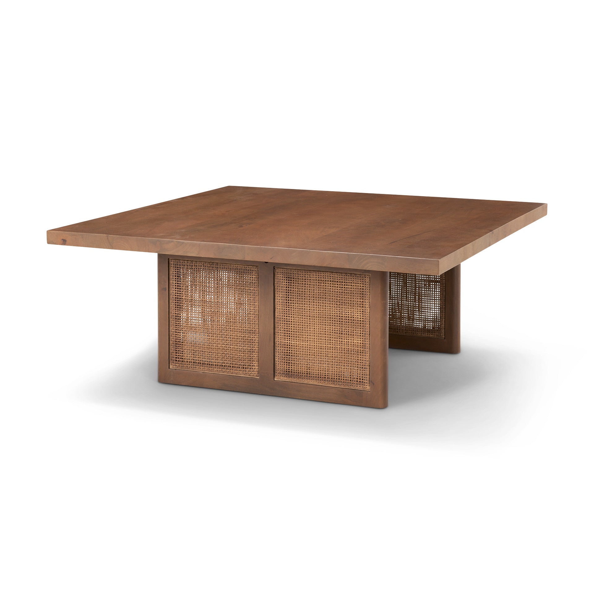 42" Brown Wood and Wicker Square Coffee Table