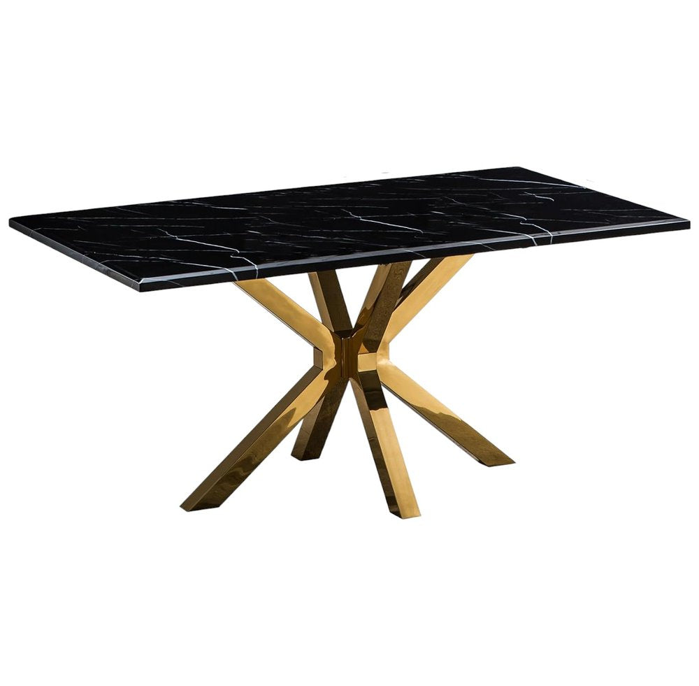 79" Gold and Black Marble Cross Leg Dining Table