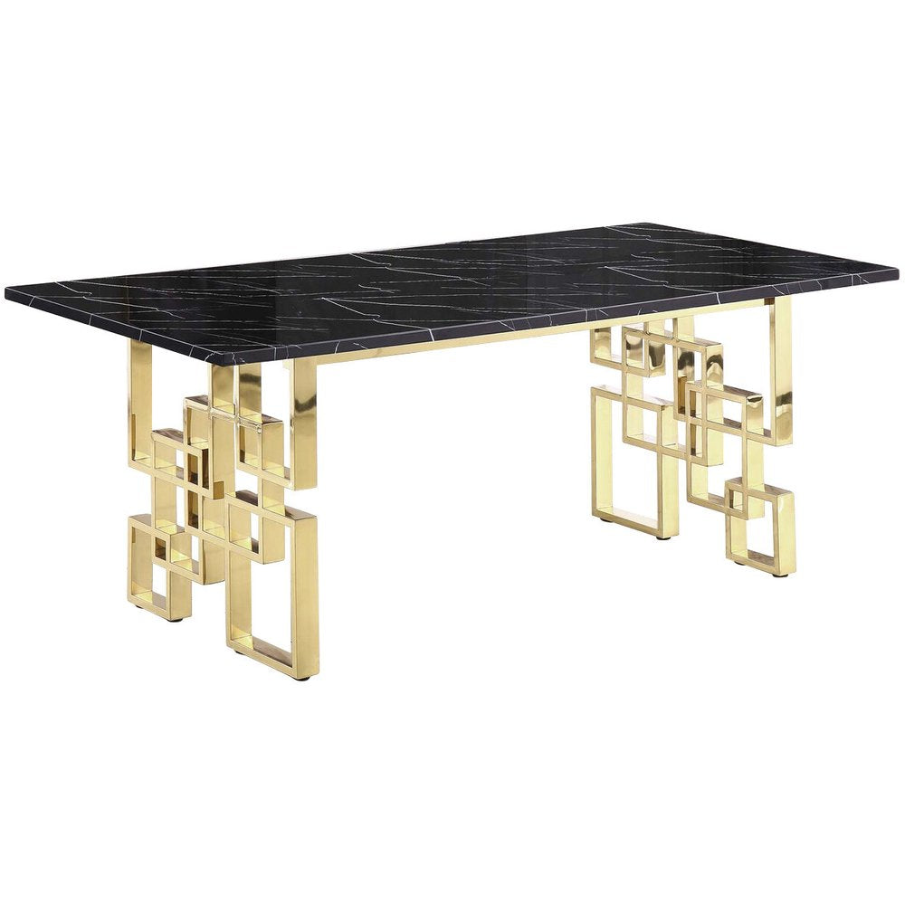 79" Gold and Black Marble Trellis Dining Table