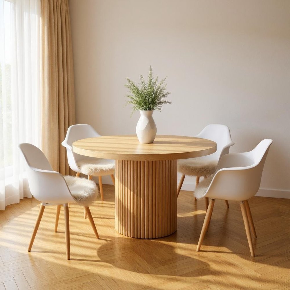 48" Natural Fluted Wood Round Dining Table