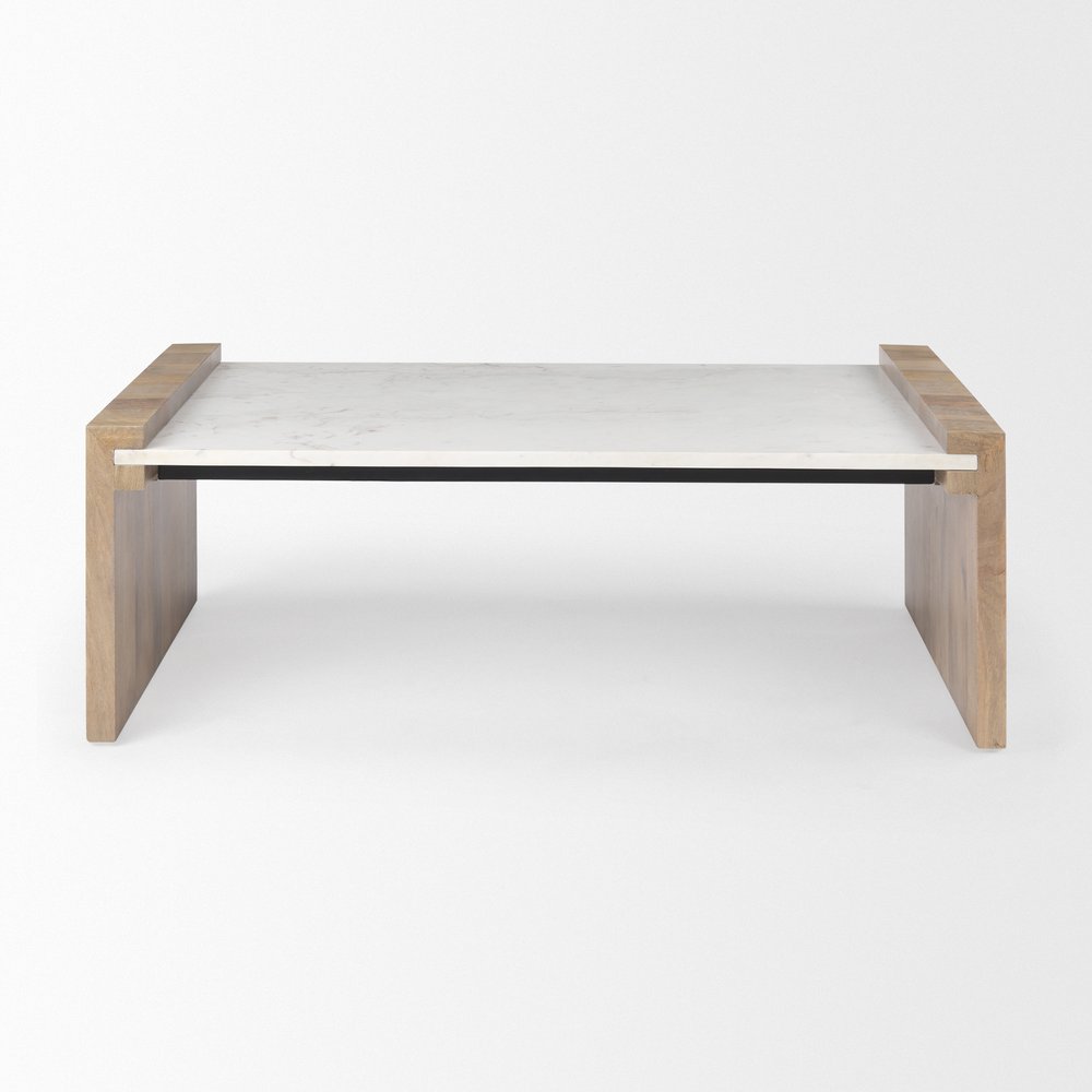 48" Natural and White Wood and Marble Coffee Table