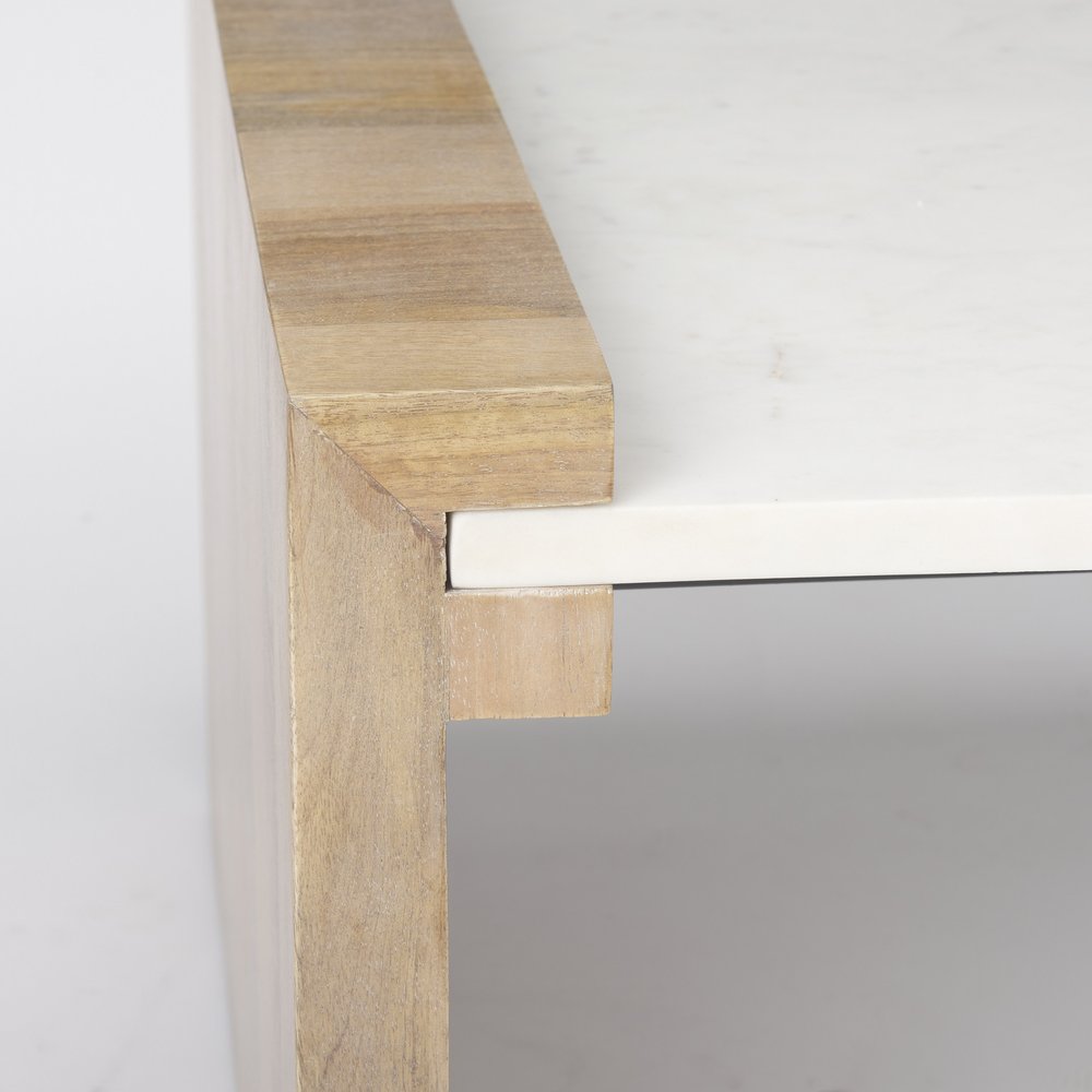 48" Natural and White Wood and Marble Coffee Table