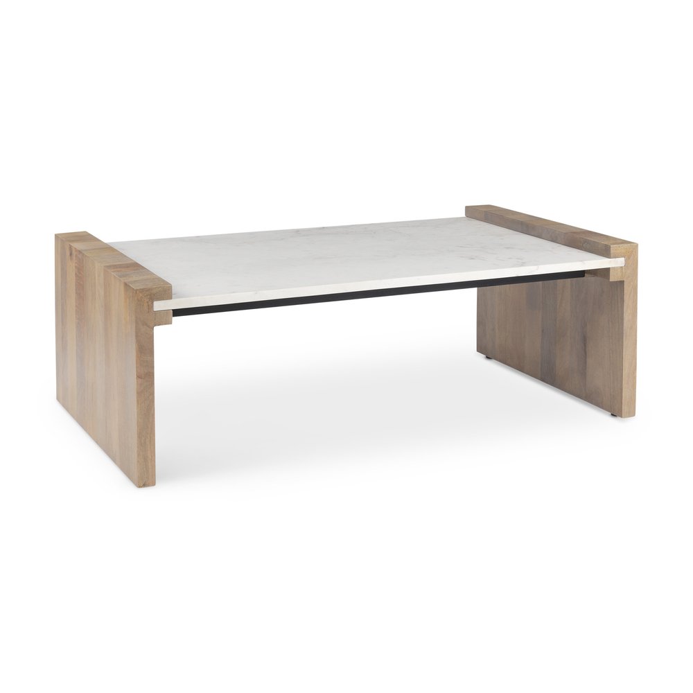 48" Natural and White Wood and Marble Coffee Table