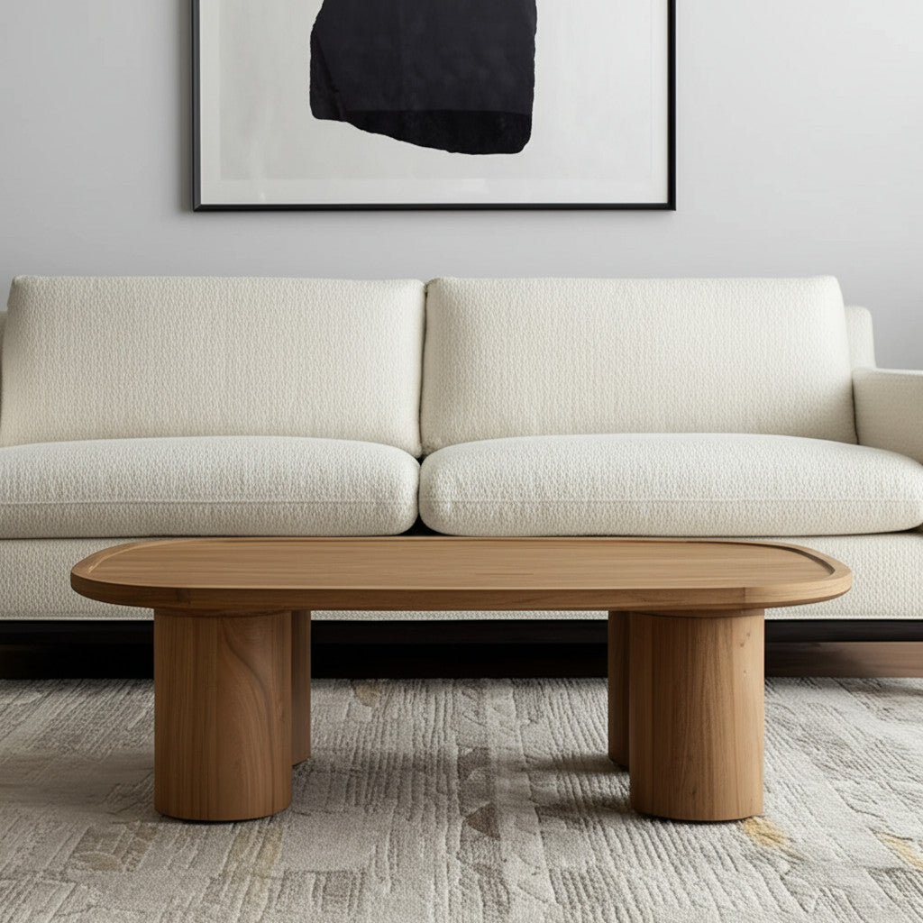 55" Natural Wood Scandinavian Oval Coffee Table