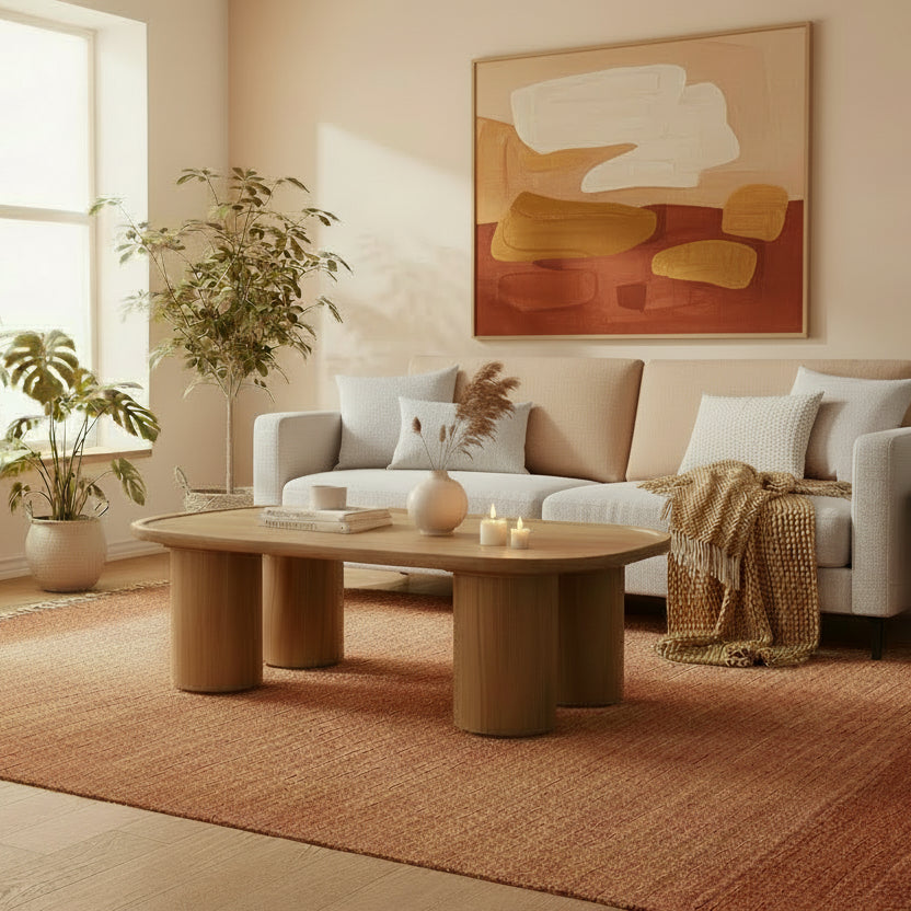 55" Natural Wood Scandinavian Oval Coffee Table
