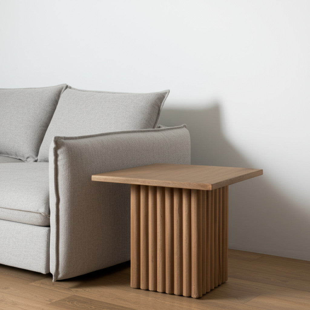 24" Natural Ribbed Wood End Table