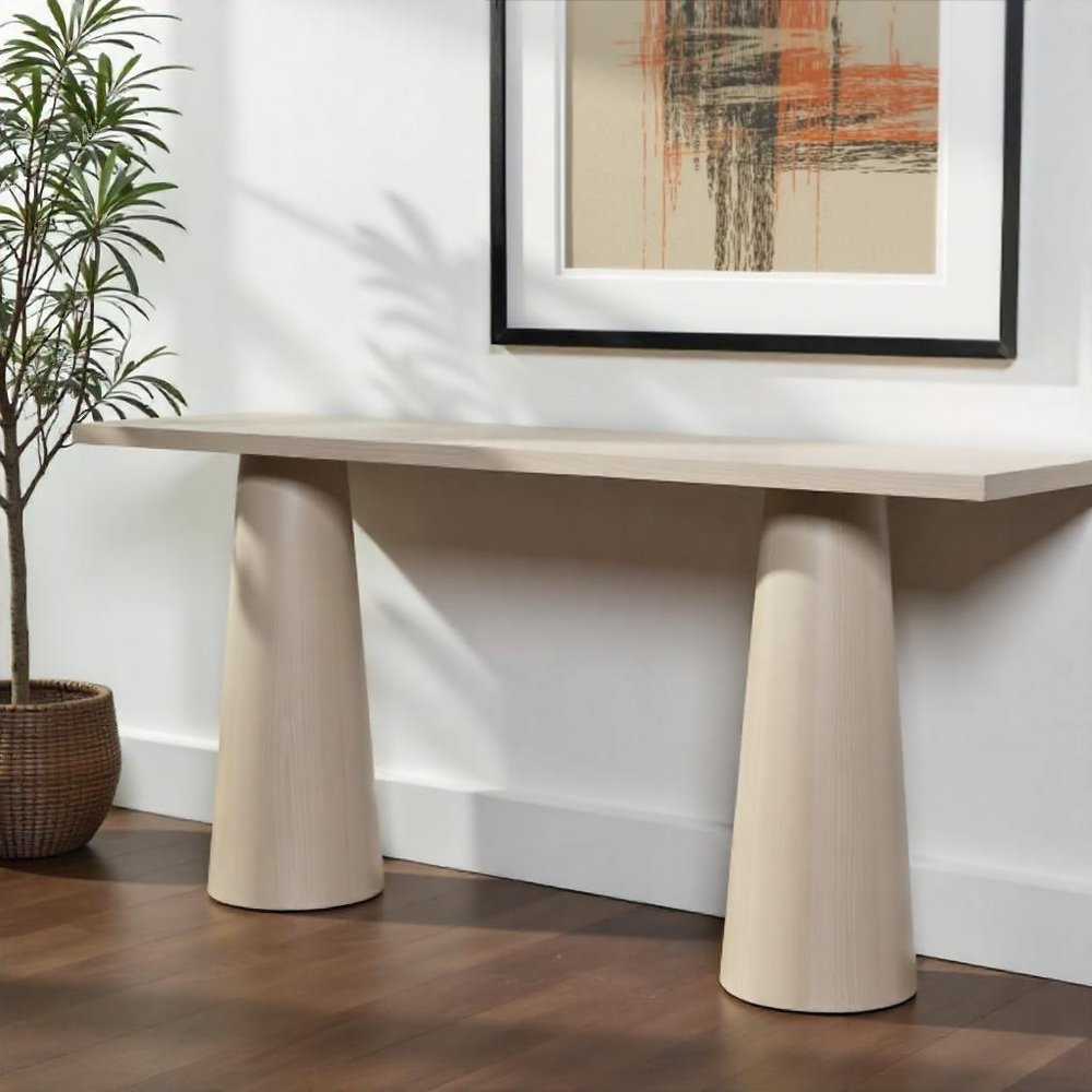 72" Natural Double Pedestal Wood Console Table