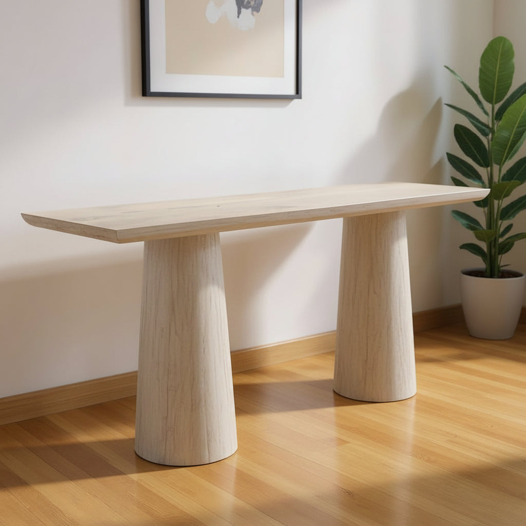 72" Natural Double Pedestal Wood Console Table