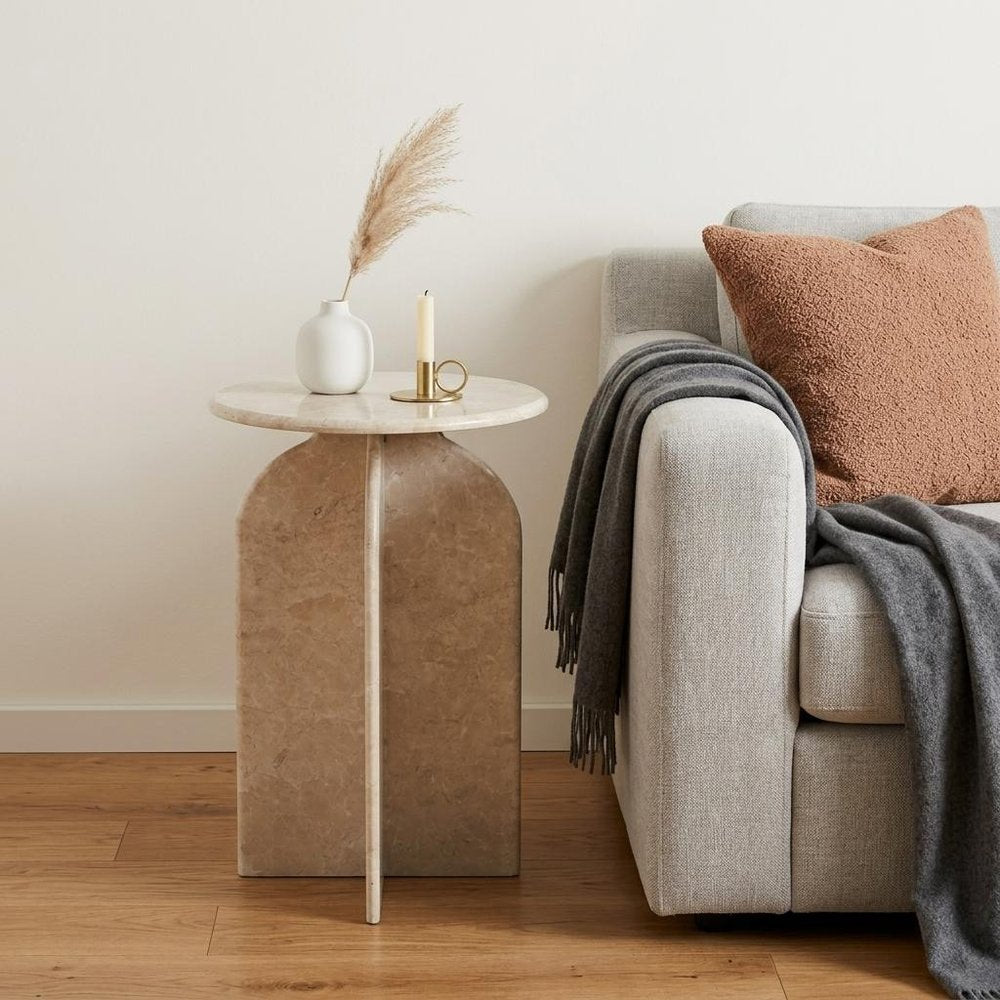 24" Marble Round Fin End Table