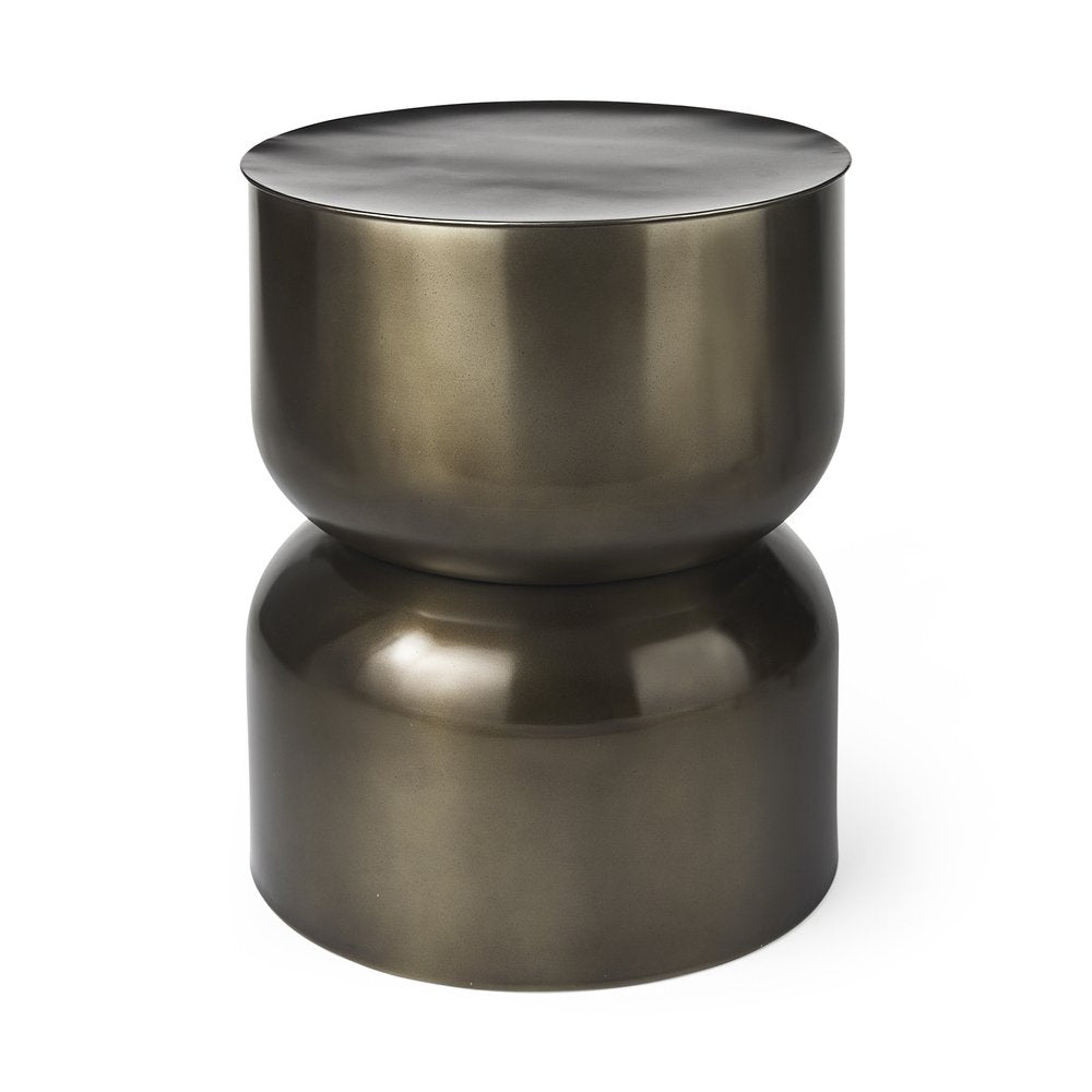 20" Antiqued Gold Iron Drum End Table