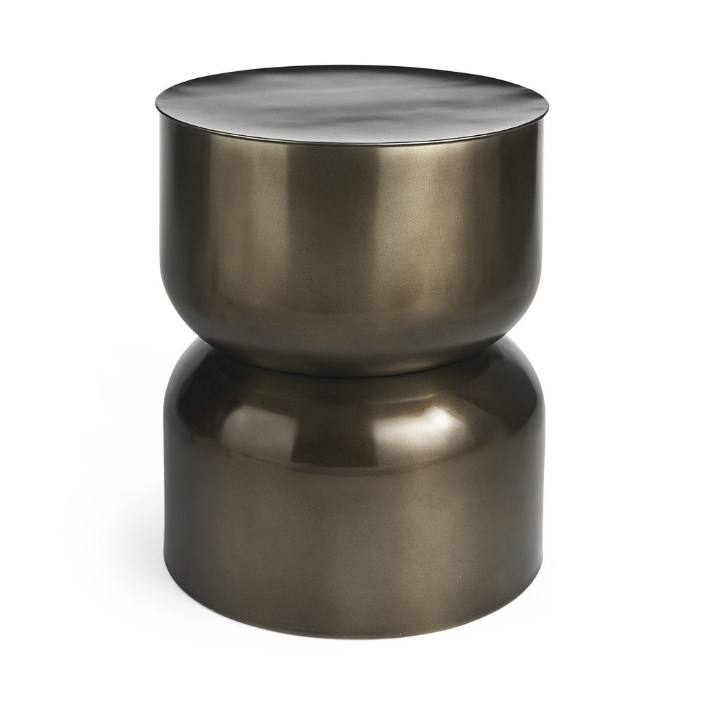 20" Antiqued Gold Iron Drum End Table
