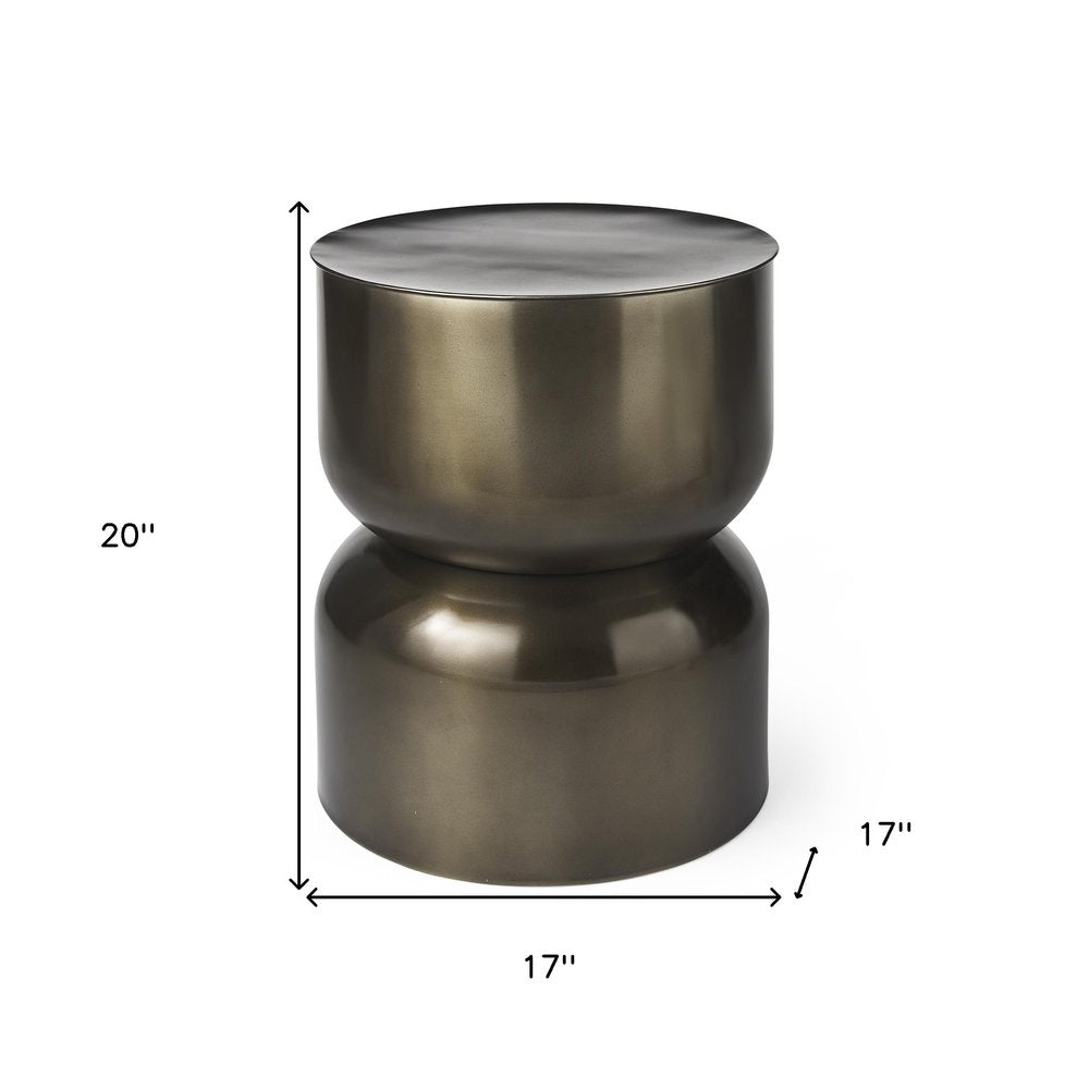 20" Antiqued Gold Iron Drum End Table