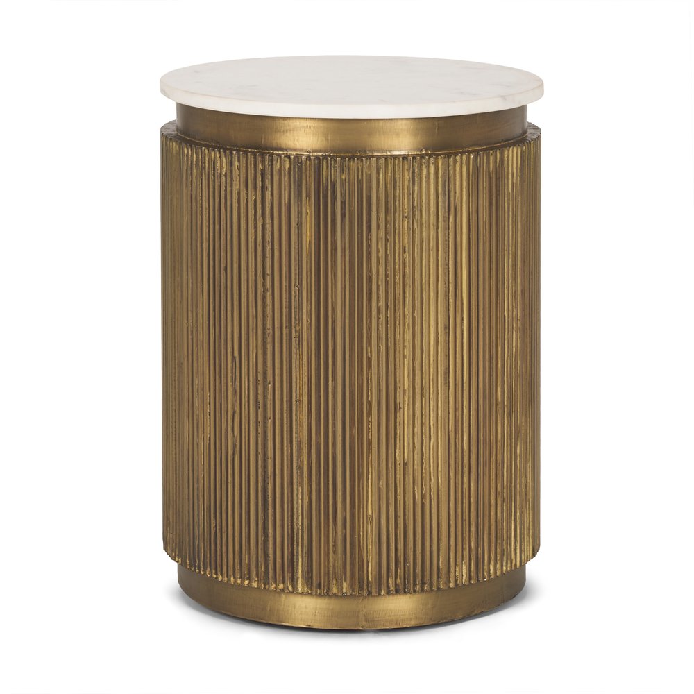 22" Gold and White Metal and Stone Fluted Pedestal Table