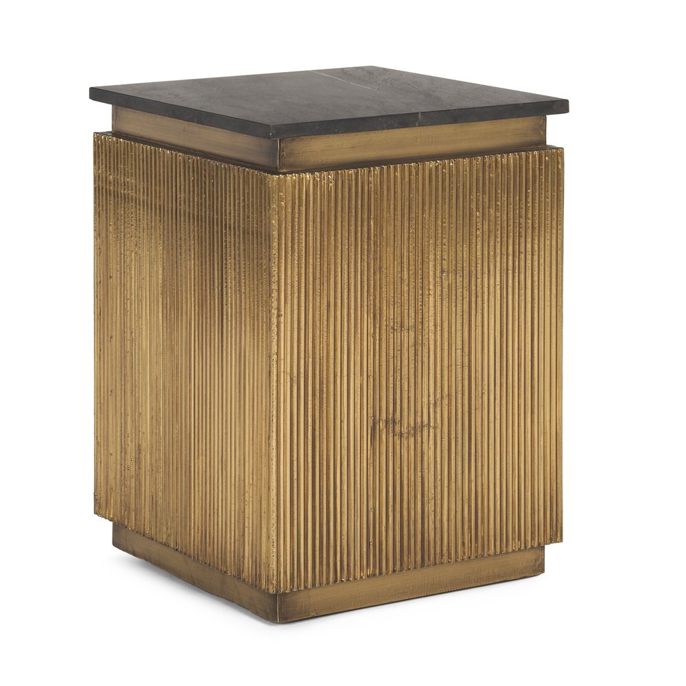 22" Gold and Black Metal and Stone Square Side Table