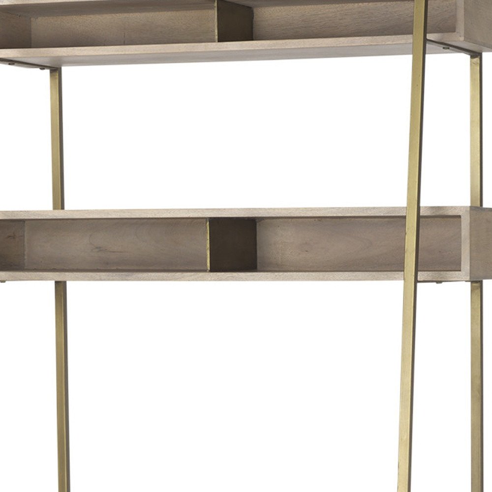 42" Brown and Gold Wood and Metal Ladder Desk
