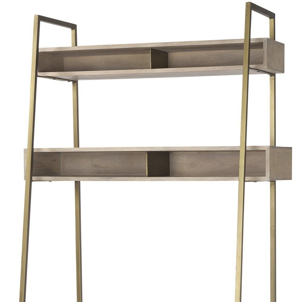 42" Brown and Gold Wood and Metal Ladder Desk