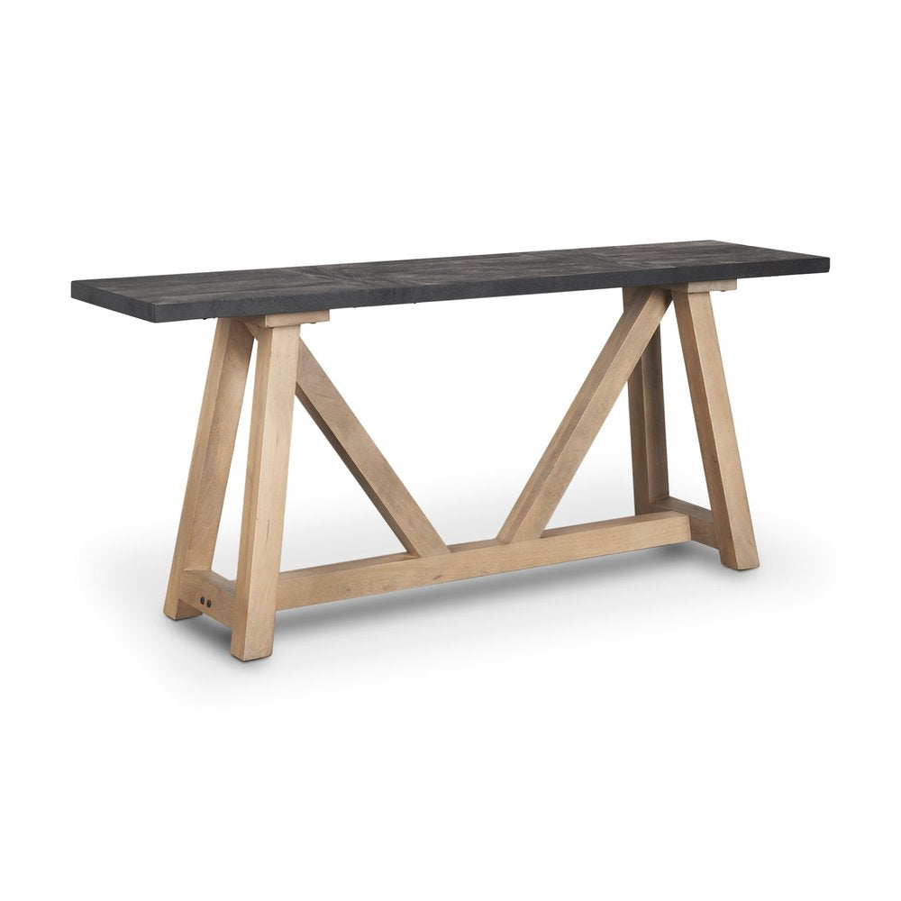 70" Black and Brown Wood Trestle Console Table