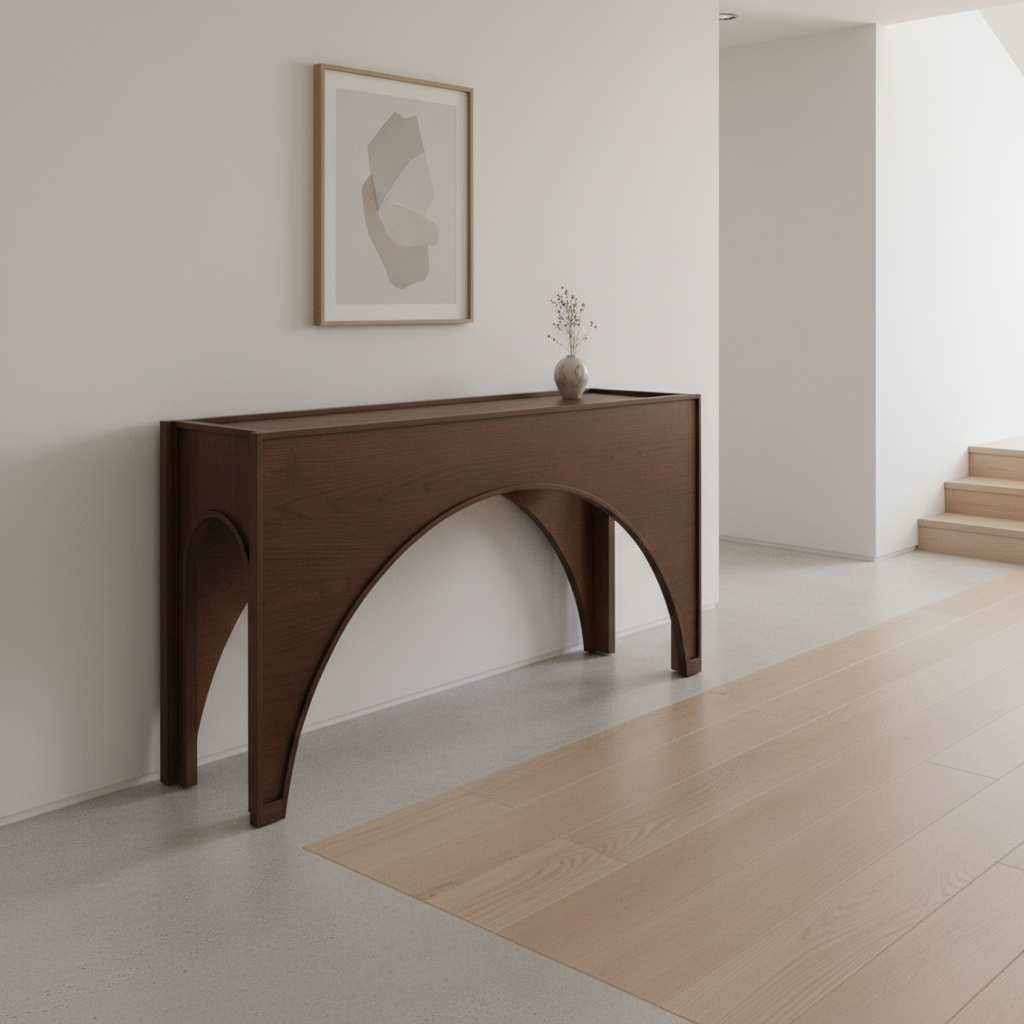 55" Brown Arched Wood Console Table