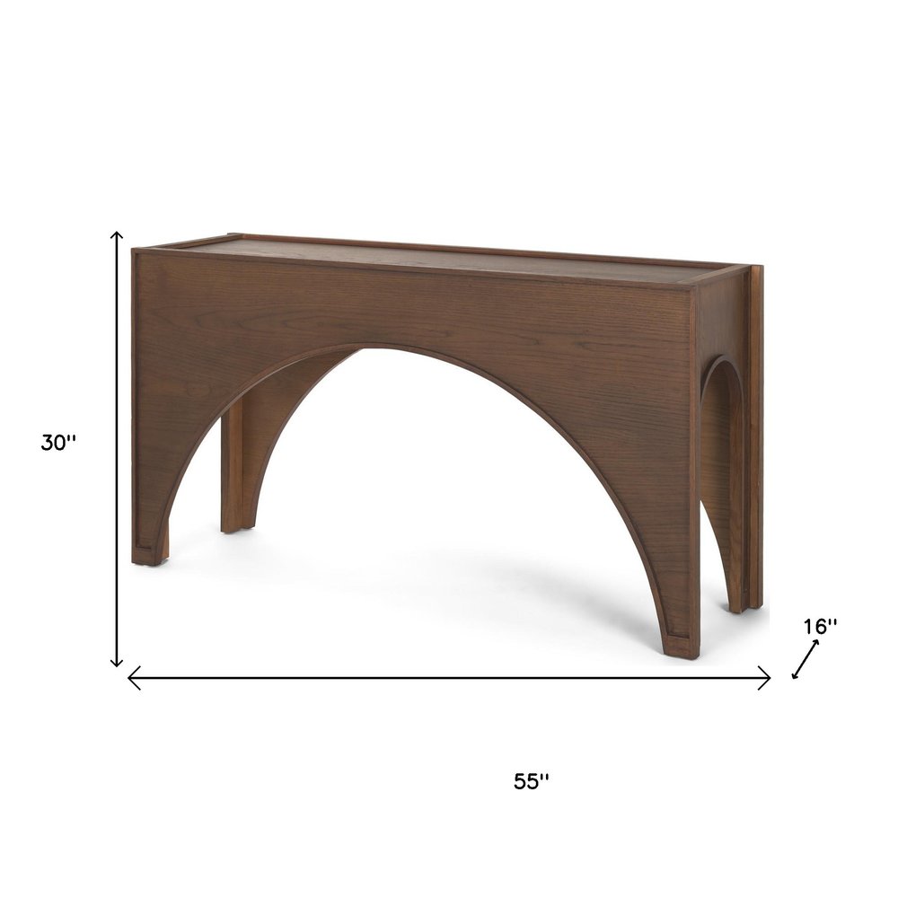 55" Brown Arched Wood Console Table