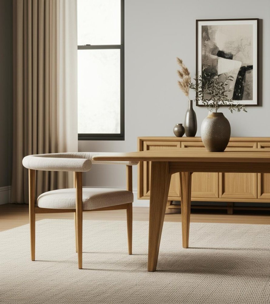 22" Beige and Brown Open Barrel Back Dining Chair