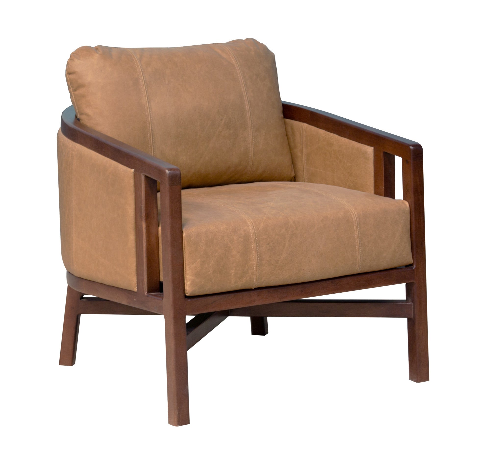 32" Brown Genuine Leather Transitional Armchair