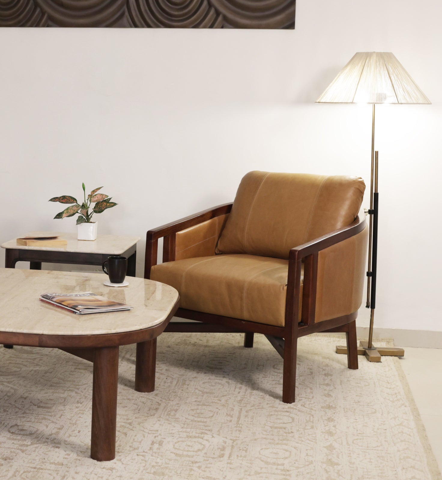 32" Brown Genuine Leather Transitional Armchair