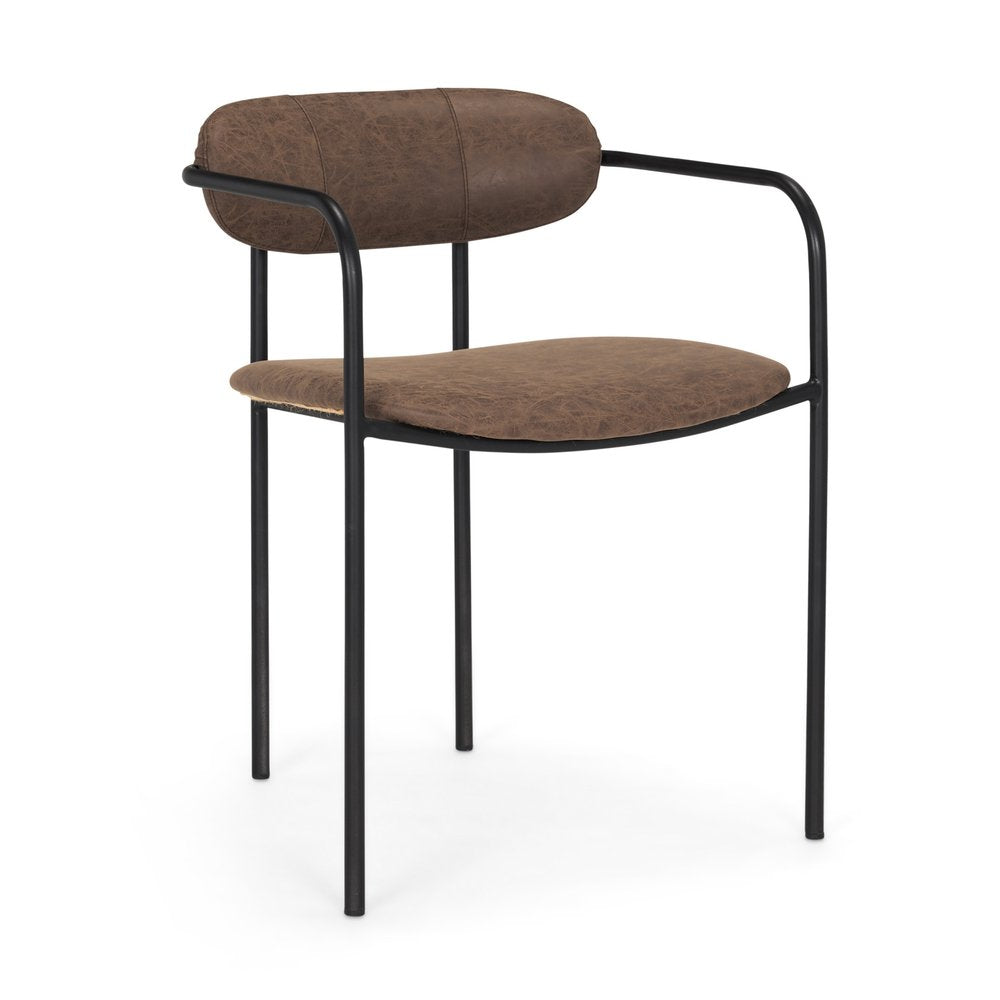 21" Brown and Black Faux Leather Open Back Dining Chair