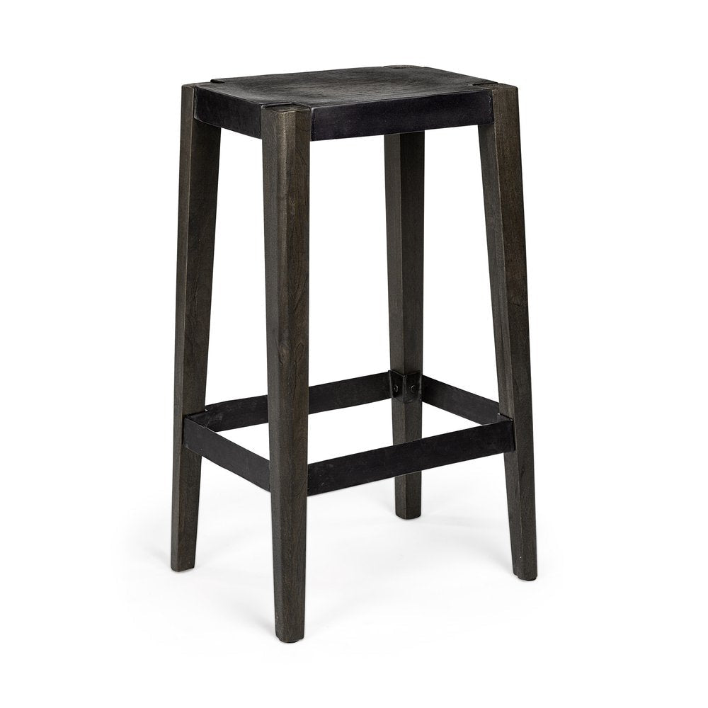 30" Brown and Black Wood Rustic Barstool