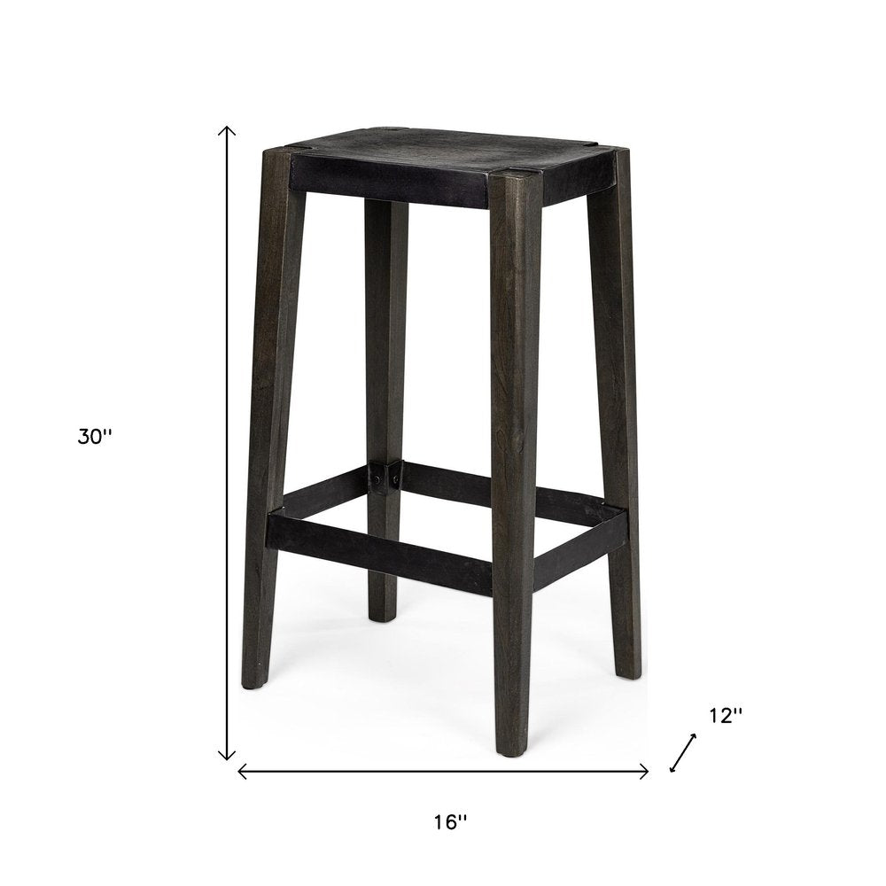 30" Brown and Black Wood Rustic Barstool
