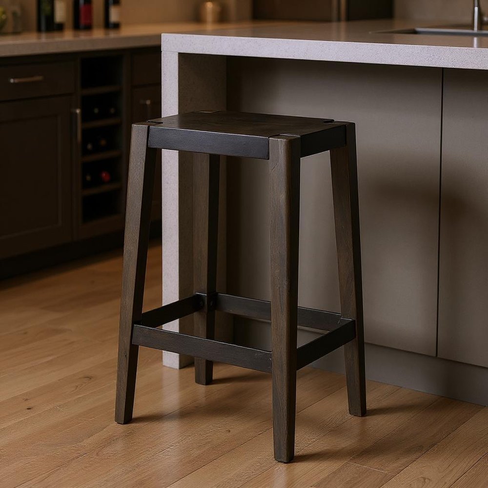 30" Brown and Black Wood Rustic Barstool