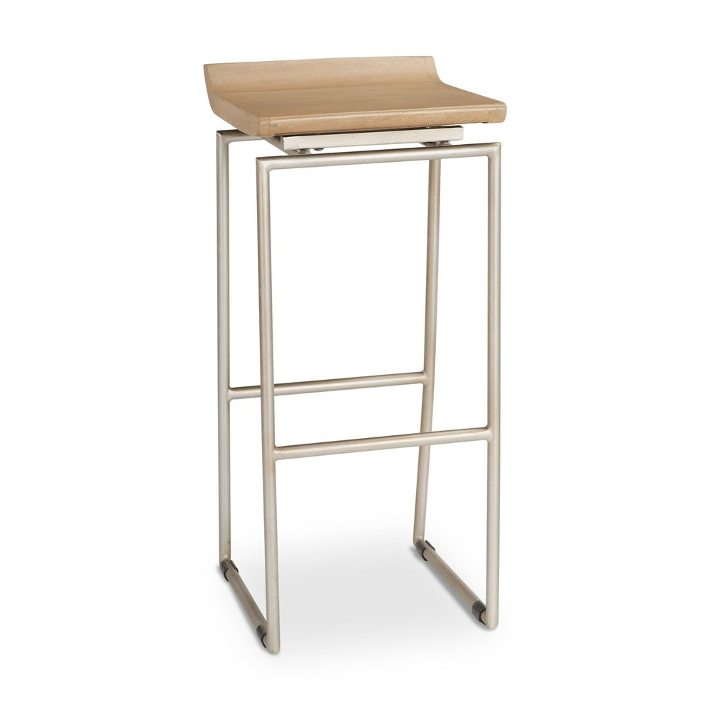 32" Natural Wood Curved Backless Bar Chair