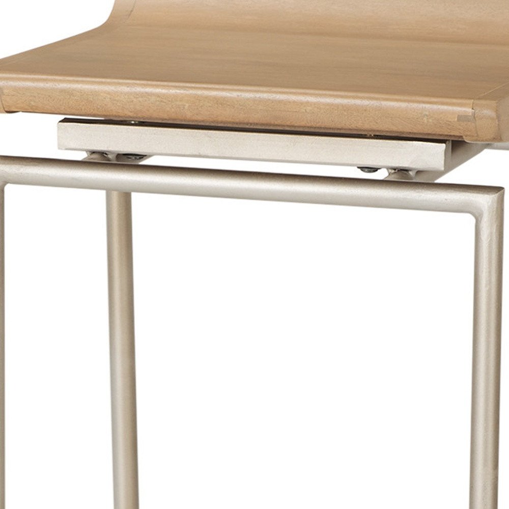 32" Natural Wood Curved Backless Bar Chair
