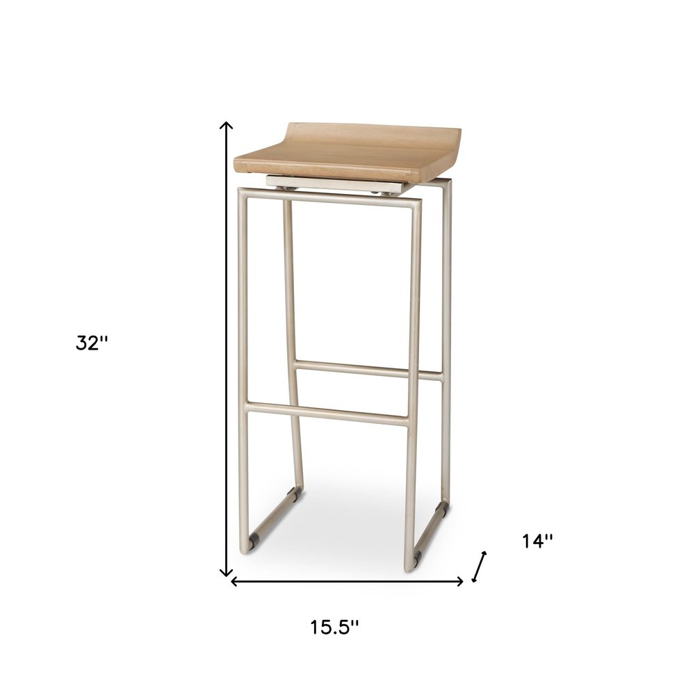 32" Natural Wood Curved Backless Bar Chair