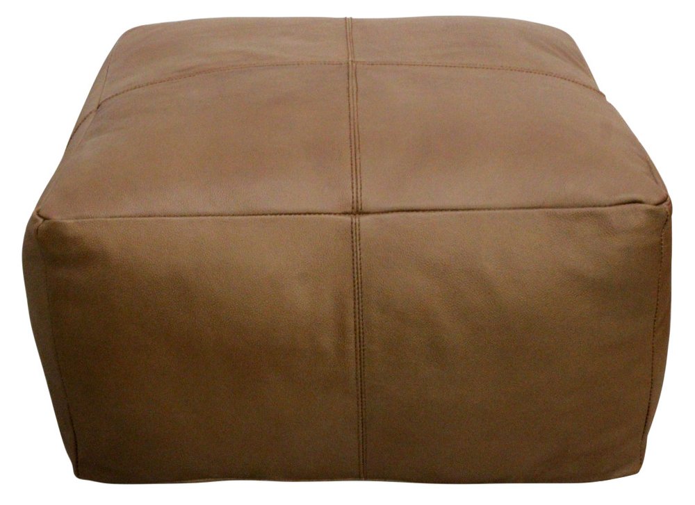 22" Brown Genuine Leather Pouf Ottoman