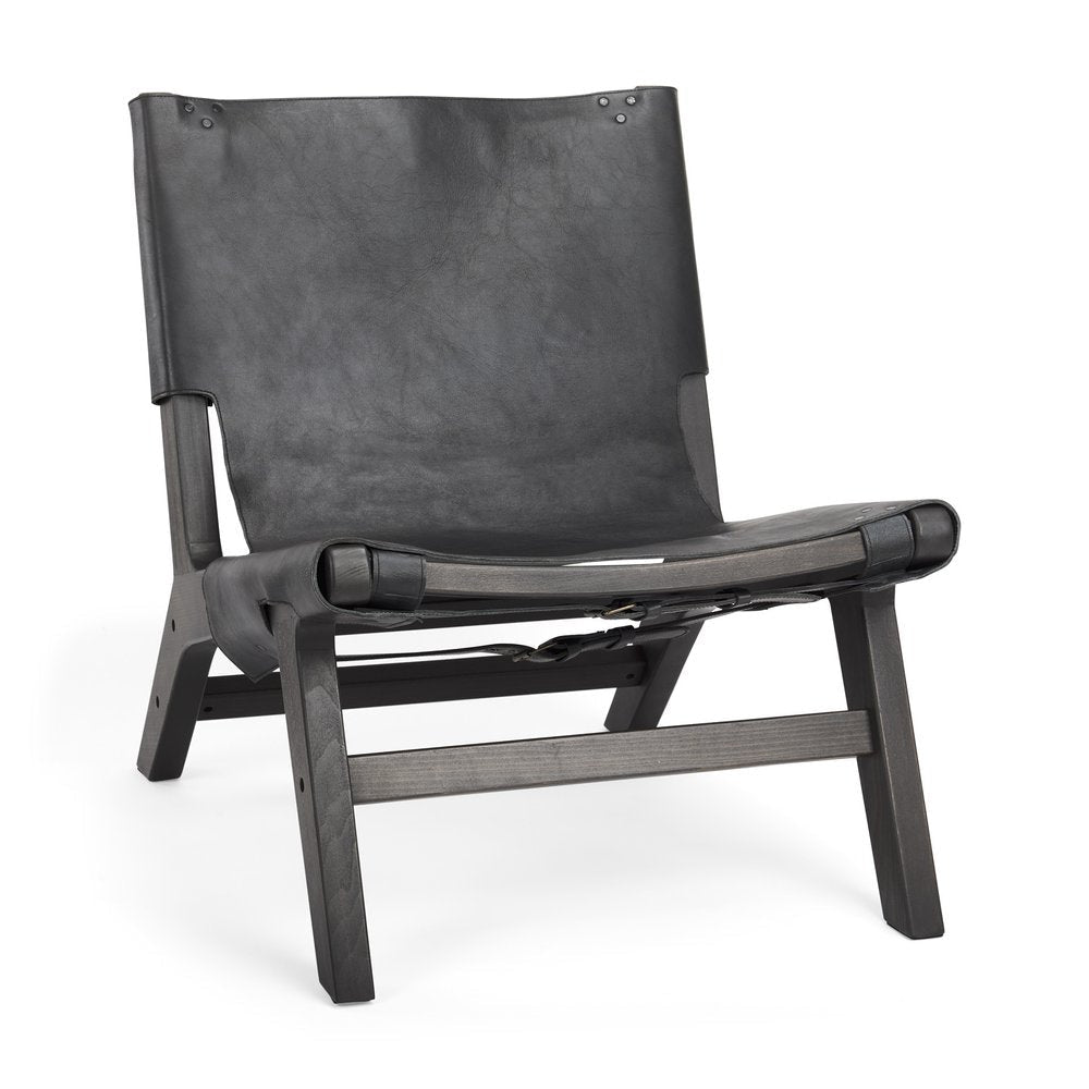 32" Black Genuine Leather Slipper Chair