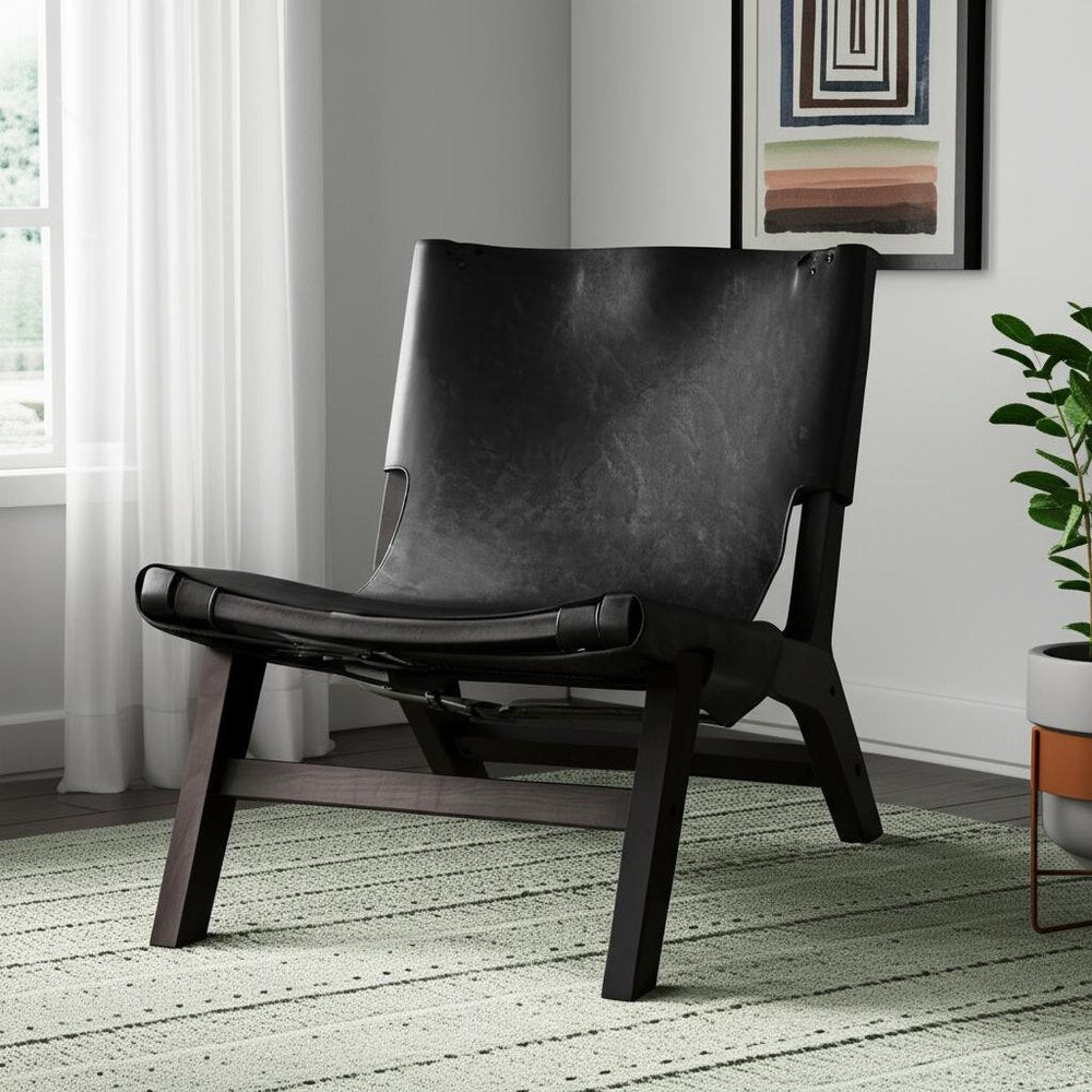 32" Black Genuine Leather Slipper Chair