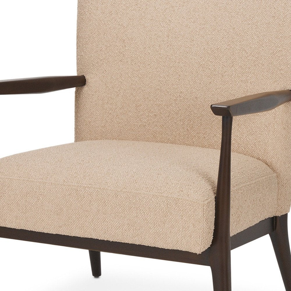 29" Beige and Brown Bouclé Wingback Chair