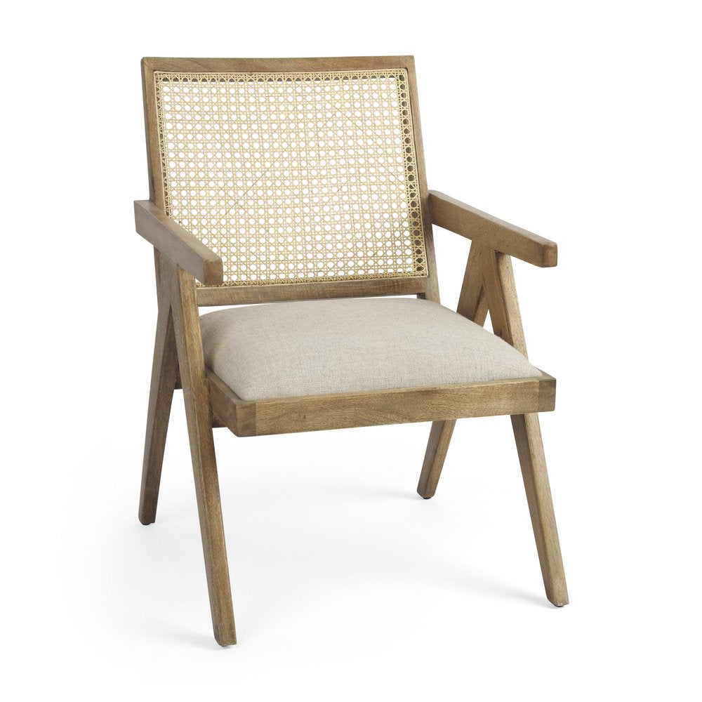 22" Beige and Rattan Coastal Armchair