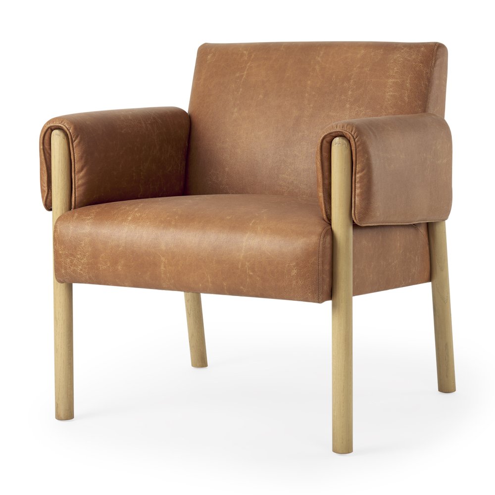 30" Brown Faux Leather Wrapped Armchair