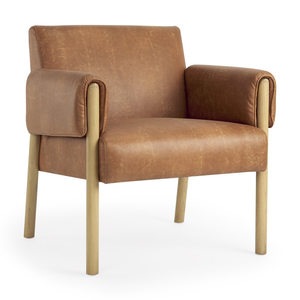 30" Brown Faux Leather Wrapped Armchair