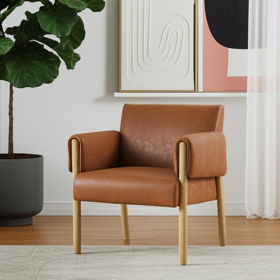 30" Brown Faux Leather Wrapped Armchair