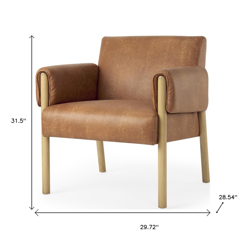 30" Brown Faux Leather Wrapped Armchair