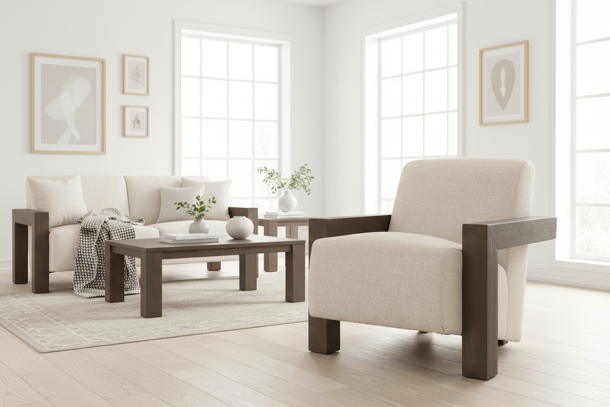 35" Cream and Brown Modern Lounge Chair