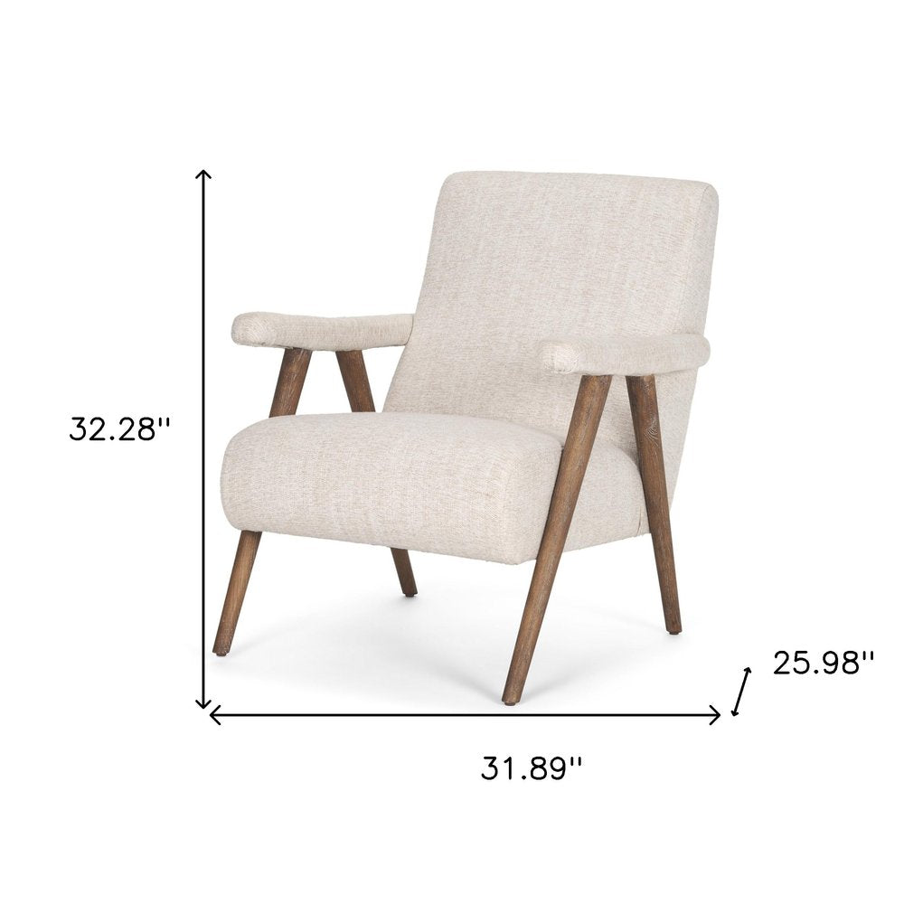 32" Cream and Brown Linen Scandinavian Armchair